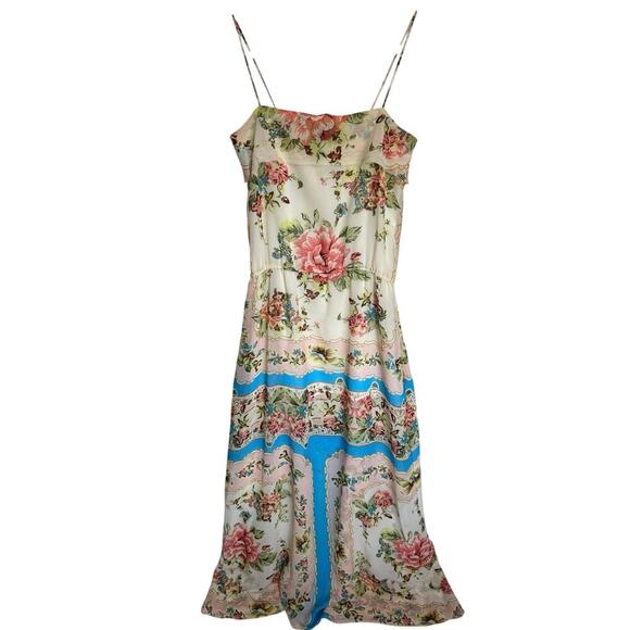 Farm Rio Beige Floral Maxi Dress Spaghetti Straps Racerback Cream Pink Size XS - Picture 1 of 14